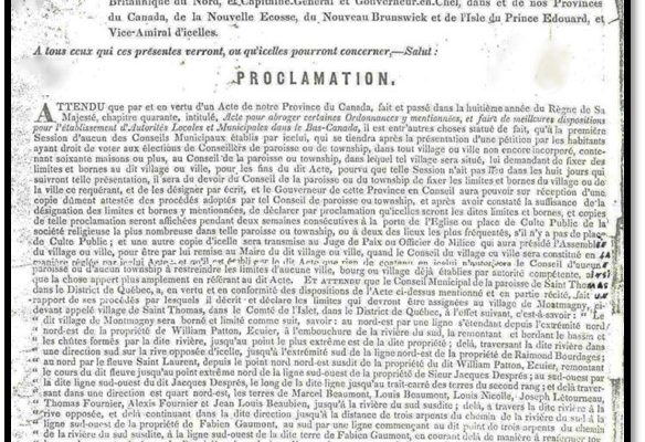 Le 13 octobre 1845, Montmagny est incorporée en municipalité de village, par le baron Charles Théophilius Metcalfe.